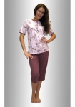 ПИЖАМА НЕЖКА Комплект футболка с бриджами "Ирисы серые на розовом"