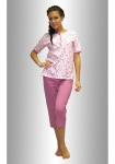ПИЖАМА НЕЖКА Комплект футболка с бриджами "Цветы кустики на розовом сиреневые"